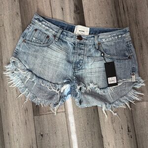 One Teaspoon Light Blue Distressed Jean Shorts